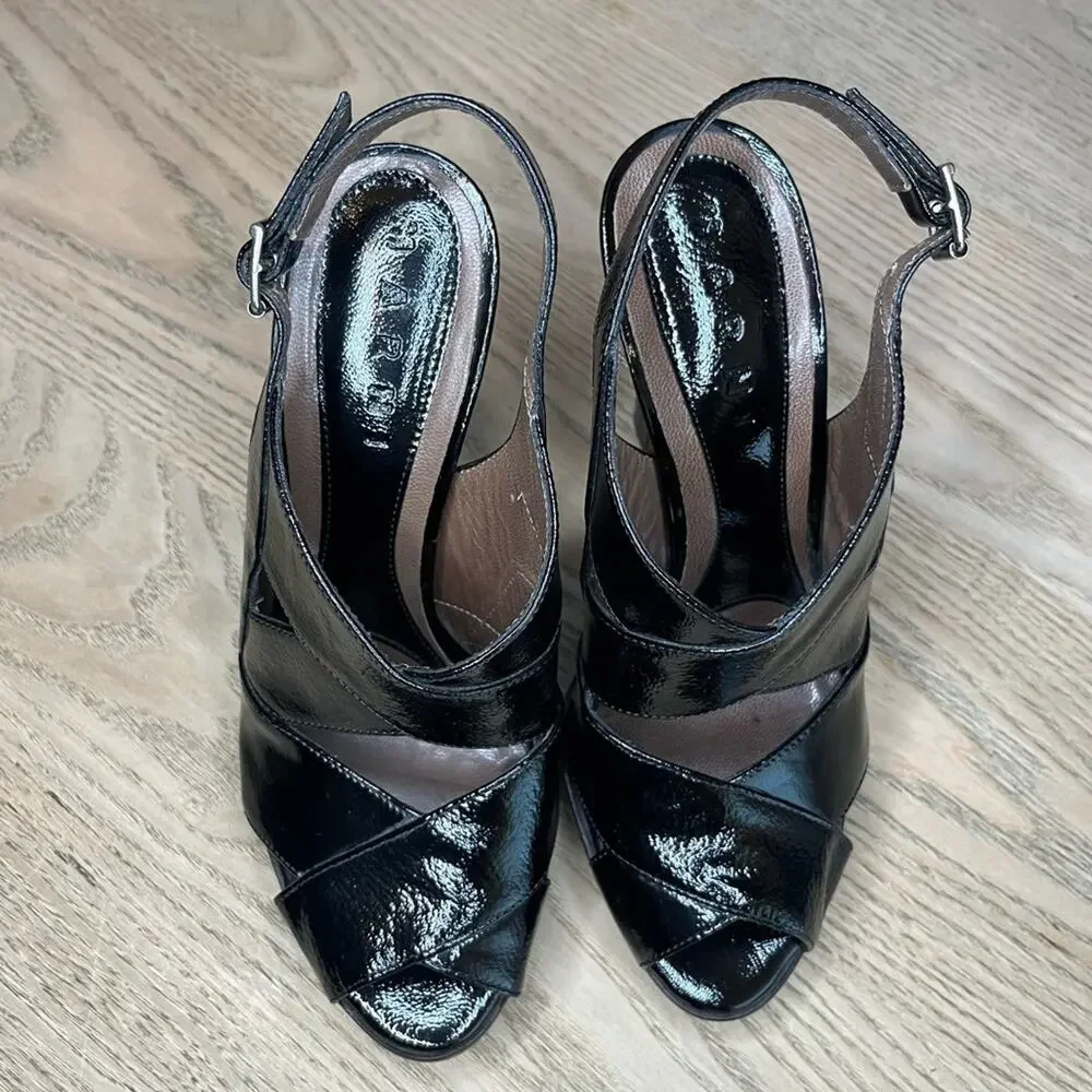 Marni Patent Leather Peep Toe Slingback Platform Heeled Sandals Women’s Size 7